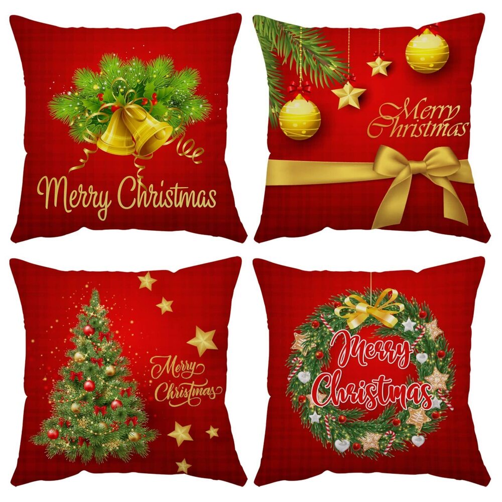 9348 Set of 4 Christmas Pillow Covers 18x18 Inch Merry Christmas Pillow